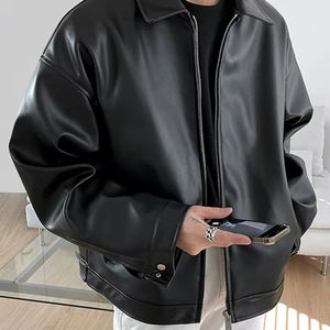 แจ็กเก็ตหนังสำหรับผู้ชายไซส์ใหญ่พิเศษมาใหม่กันลมมีซิปปิดระบายอากาศได้สำหรับนักแข่งรถมอเตอร์ไซต์ - Product Image 1