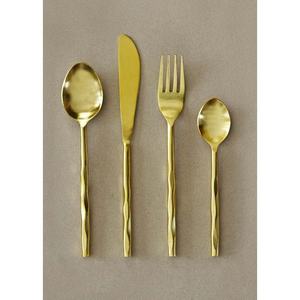 Stainless Steel <b>Gold</b> Plated Cutlery Set with Unique Modern Design High Quality Flatware Thick Handle Stainless Steel Cutlery - Product Image 2