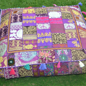 Coussin décoratif d'extérieur en patchwork fait main indien, coussin carré, 100% coton, brodé, zafu, pouf de méditation, lit pour chien - Product Image 3