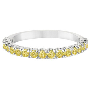 14k White Gold Half-Eternity Diamond <b>Ring</b> with 0.75ct Yellow Diamond <b>Stacking</b> <b>Ring</b> - Product Image 4