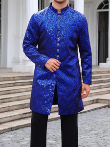 Costume ethnique royal pour homme Salwar Kameez, col mandarin brillant, pour mariage, fête, blazer, travail de zari, soie georgette, modal - Product Image 6