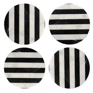 Ensemble de 4 sous-verres en marbre uniques en forme d'hexagone avec cuir pour la protection de la table - Product Image 5