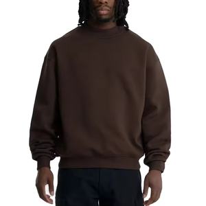 Suéter de cuello redondo marrón oscuro, sudaderas en blanco de felpa francesa de algodón transpirable para hombre, suéter liso con hombros caídos, sudaderas con capucha de gran tamaño - Product Image 1