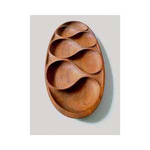 Plateau de service en bois d'acacia à 5 poches Fournitures de restaurant d'hôtel de luxe Porte-assiette de qualité alimentaire avec caractéristique décorative - Product Image 6