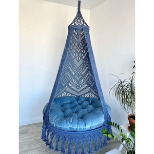 Silla Colgante de Macramé de Lujo, Silla Columpio de Algodón para Jardín, Columpio Elegante con Cuerda de Algodón para Relajación al Aire Libre - Product Image 1