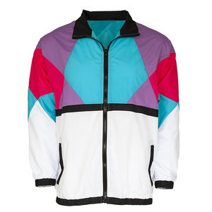 Veste coupe-vent rétro unisexe style vintage fermeture éclair en nylon avec poignets élastiques et poches veste légère et aux couleurs contrastées - Product Image 4