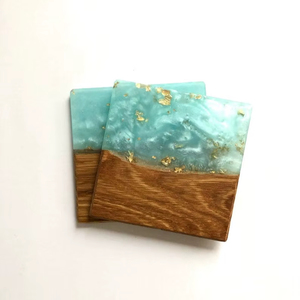 Dessous de verre en bois et résine naturels Tapis de table de luxe faits à la main Sous-verres en bois Live Edge avec incrustation de résine Vaisselle artistique - Product Image 1