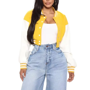 Chaquetas universitarias de mujer de alta calidad lana satinada personalizada OEM bordado piel de oveja Spandex para otoño última llegada al por mayor - Product Image 5