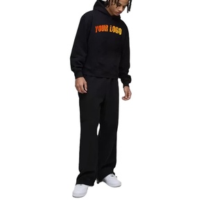 Haute qualité 100% coton noir Joggers ensemble d'entraînement pour hommes personnalisé blanc Baggy survêtement col à capuche solide plaine survêtements - Product Image 1