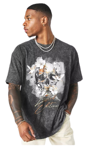 T-shirt en coton délavé à l'acide pour hommes avec logo personnalisé en gros - Product Image 4