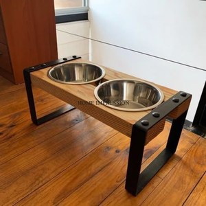 Cuenco de agua de comida para perros de acero inoxidable pulido al por mayor con base de madera, vajilla de lujo ecológica - Product Image 5