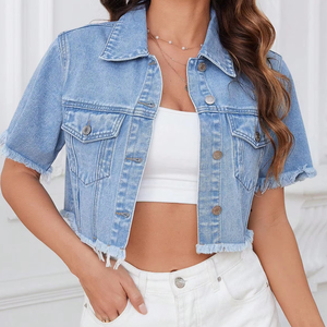 Veste en jean courte coupe ample personnalisée pour femmes, style décontracté et à la mode, pour les jeunes femmes, décoration brodée en coton respirant - Product Image 2