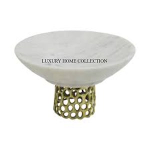 <b>Large</b> <b>Marble</b> Bowls with Smooth Metal Base Surface for Fruit Salad Serving or As a Luxurious Addition to Your Home Interiors - Product Image 2