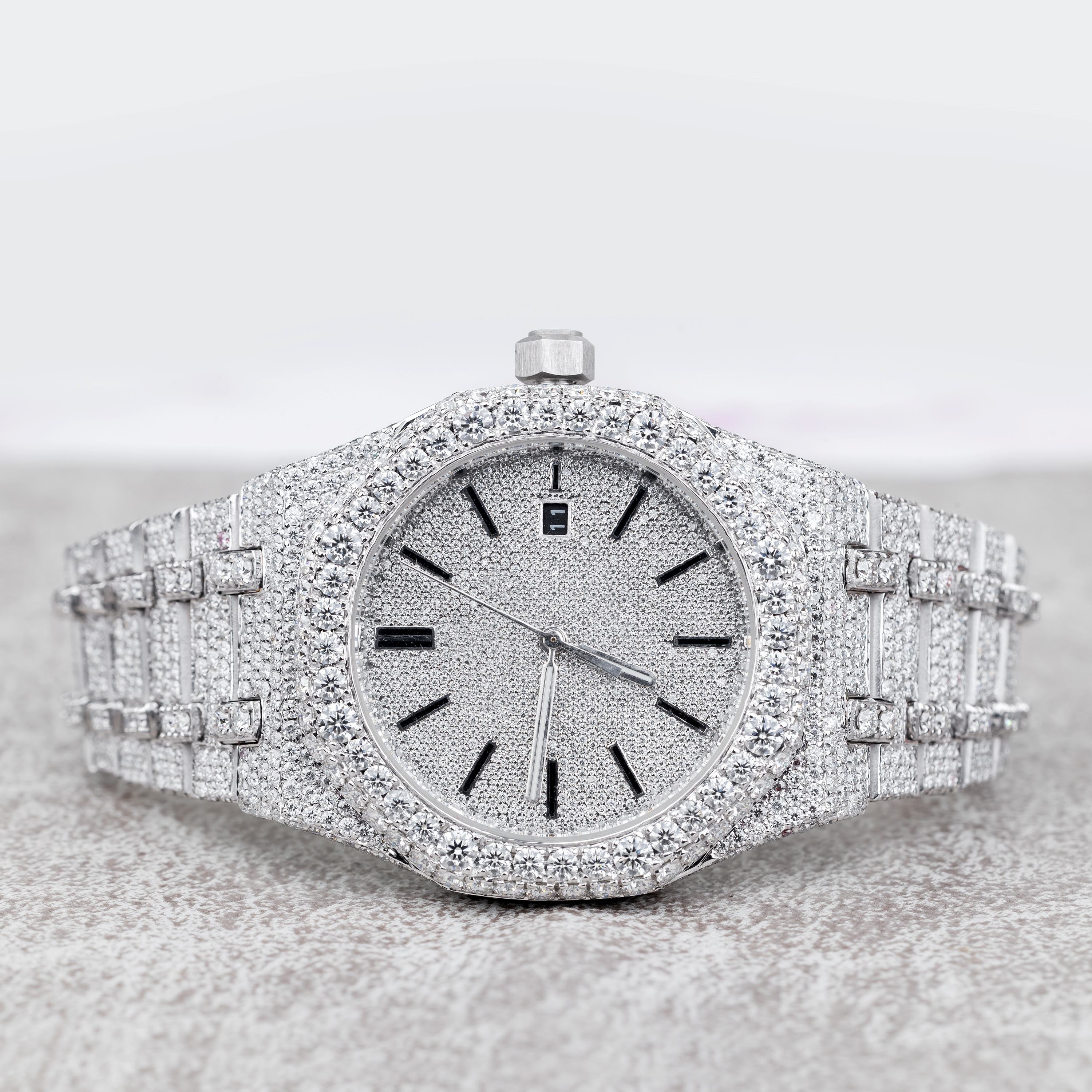 White Double Halo Pave Diamond Watch