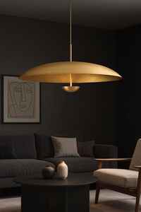 Lustre en laiton de style moderne du milieu du siècle, luminaire suspendu fait à la main, abat-jour en forme de dôme, lustre italien, luminaires Sputnik Stilnovo - Product Image 2