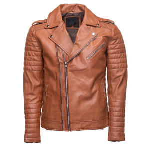 Veste en cuir de motard tan pour hommes avec fermeture à glissière Style hiver décontracté fini - Product Image 1