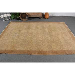 Classic <b>Brown</b> Vintage Turkish Rug 5.6 X 8.4 ft Handmade <b>Wool</b> Large Area Rectangle Patchwork Design Latex for Hallway Room Rug - Product Image 2