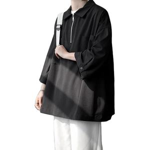 Camisetas básicas con cremallera y cuello de polo, ropa de manga informal de verano para hombre, polos empalmados con bolsillos elegantes coreanos de Color sólido - Product Image 4