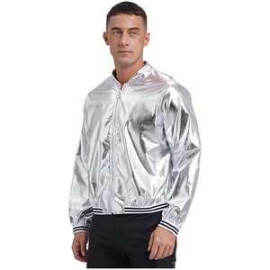 Veste de baseball zippée à manches longues brillante Vêtements d'extérieur en toile pour Rave Dance Party Festivals Clubwear Manteau avec style bombardier - Product Image 1