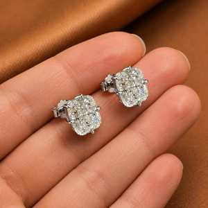 Pendientes de tuerca de plata de ley 925 con moissanita de corte cojín, engaste hecho a mano, VVS, estilo Iced Out, joyería de lujo para mujer - Product Image 5