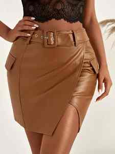 Women's Elegant Woolen Mini Straight <b>Skirt</b> High Waist Slim Fit with Zipper Anti-Static Soft and Shiny Design for Spring <b>Winter</b> - Product Image 3