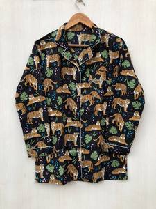 Tiger Print Pure Cotton <b>Pajamas</b> Set Soft Night Suit for Her-Indian Cotton Animal Print Dress for Sleepwear or Gift - Product Image 5