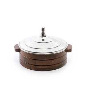 Pot de service en bois et Meena Work de forme ronde avec couvercle en verre Vaisselle de mariage et d'hôtel Casserole Chauffe-plats en gros - Product Image 4