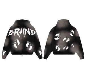 Sweats à capuche de haute qualité sans ficelle coupe bord personnalisé ourlet brut à capuche pour hommes pull 3d bouffée impression sweat - Product Image 3