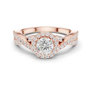Bague de fiançailles halo avec diamant de laboratoire rond taille brillant de 0,19 carat, clarté VVS-VS EF, or 18 carats, 14 carats, 10 carats et argent 925, rose - Product Image 4