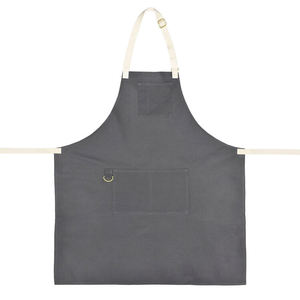 Restaurant Bar Cafe Uniform Custom Logo Cross Back Kitchen Use Chef <b>Apron</b> Cotton <b>Canvas</b> <b>Aprons</b> With 3 Pockets - Product Image 3
