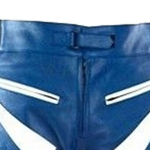 Pantalones de montar en moto de calle de cuero de talla grande para hombre, cuero de vaca azul con deslizadores, impermeables, a prueba de viento - Product Image 6