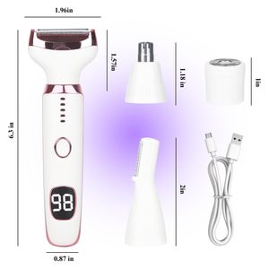Kit de Afeitadora Eléctrica Recargable 4 en 1, Indolora, de Doble Cuchilla, para Uso en Seco/Húmedo, para Hombres y Mujeres, Eliminador de Vello Facial, Incluye Depilación Nasal - Product Image 1