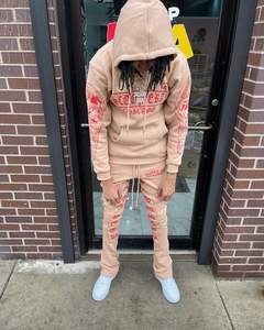 Streetwear unisexe personnalisé ensemble de sweat à capuche et pantalon de survêtement impression numérique bloc de couleurs survêtement évasé taille XL hommes style vierge - Product Image 2