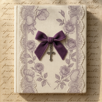 LABON Velvet Bow Cross Charm et Floral Print Victorian Lace Prayer Journal A5 Fabric Notebook for Gothic Gift Spiritual Writing