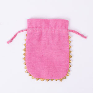 Sac de cadeau indien fait à la main de luxe rose coton avec cordon bijoux organisateur pochette écologique avec Logo personnalisé vente en gros - Product Image 5