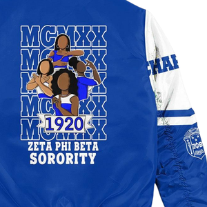 Vêtements grecs pour femmes Zeta Phi Beta 1920 Veste en satin bleu et blanc Broderie du blason de la sororité ZPB Vêtements universitaires de qualité supérieure - Product Image 4