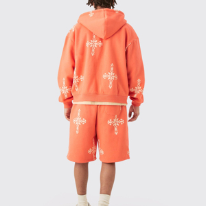 Ensembles courts de sweat à capuche zippé avec logo personnalisé de haute qualité 100% coton coupe carrée recadrée hommes taille XXL tissu polaire plus respirant - Product Image 5