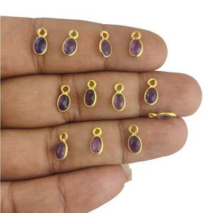 อเมทิสต์พลอยรูปไข่เล็กๆ4X6มม. ทอง Vermeil เงินสเตอร์ลิงชุดหนามเตยเหลี่ยมเพชรพลอย - Product Image 1