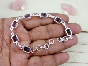 Gemstone Handmade <b>Indian</b> Amethyst Halo Tennis Sterling <b>Silver</b> Bracelet Women Girls Solid 925 Sterling <b>Silver</b> Jewelry Gift Party - Product Image 3