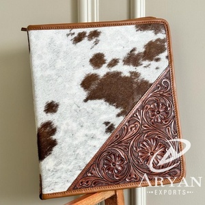 Custom Branded Hand <b>Tooled</b> <b>Leather</b> & Cowhide Portfolio Premium High Quality Document Case Business File Folder Ring Binder Cover - Product Image 1