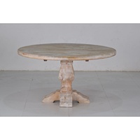 Table de salle à manger ronde en bois massif blanc antique classique sculpture royale européenne de luxe pour meubles de maison de cuisine et de ferme