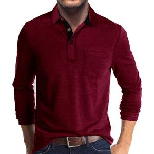 Polos de manga larga de lujo para hombre, camisa de trabajo clásica con botones informales, camisa básica de golf con cuello de algodón y bolsillo - Product Image 1