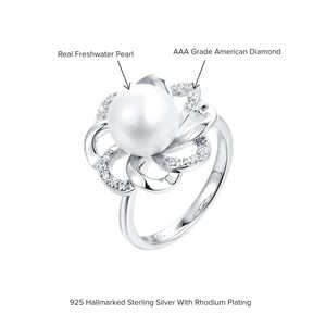 925 Sterling Silver <b>Pearl</b> Flower <b>Ring</b> Elegant and Feminine Jewelry - Product Image 3