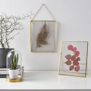 Cornice per foto in doppio vetro da appendere in ottone per fiori pressati cornice per foto Vintage decorata con cornice per foto a parete