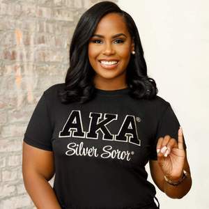 2025 Greek <b>Women's</b> XAKA Silver Soror <b>Black</b> Crew Neck Tee Elegant Greek Letter Design Greek Wear Sorority T-shirt Fast Shipping - Product Image 1