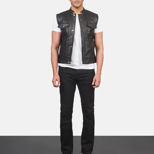 Chaleco de Motociclista de Cuero Clásico para Hombre de Primera Calidad con Bolsillos Delanteros, Estilo Invernal Transpirable, Chaleco de Motociclista Negro al por Mayor - Product Image 3