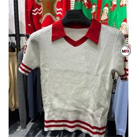 Pull tricoté personnalisé pour homme, style vintage, broderie, manches courtes, col en V, respirant, séchage rapide, décontracté, col rabattu, pour l'été