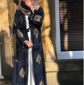 Elegante doble capa negro Dubai venta al por mayor Abaya turco modesto ropa islámica Dubai elegante abierto Abaya mujeres musulmanas vestido - Product Image 1