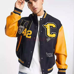 Meilleure Qualité Letterman Varsity Veste Polyester Coton & Cuir High Street Style Violet Foncé Demi Blanc Hiver Tissu - Product Image 6