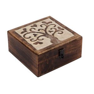 Boîte en bois moderne et élégante sculptée à la main avec motif floral de lotus Boîte en bois de rangement de bijoux décorative pour la maison pour les cadeaux - Product Image 3